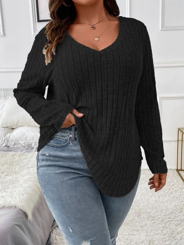 Plus Size V-Neck Long Sleeve T-Shirt