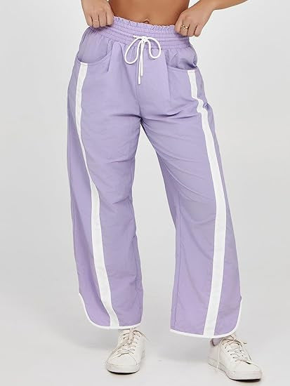 Retro Contrast Side Stripe Wide Leg Track Pants