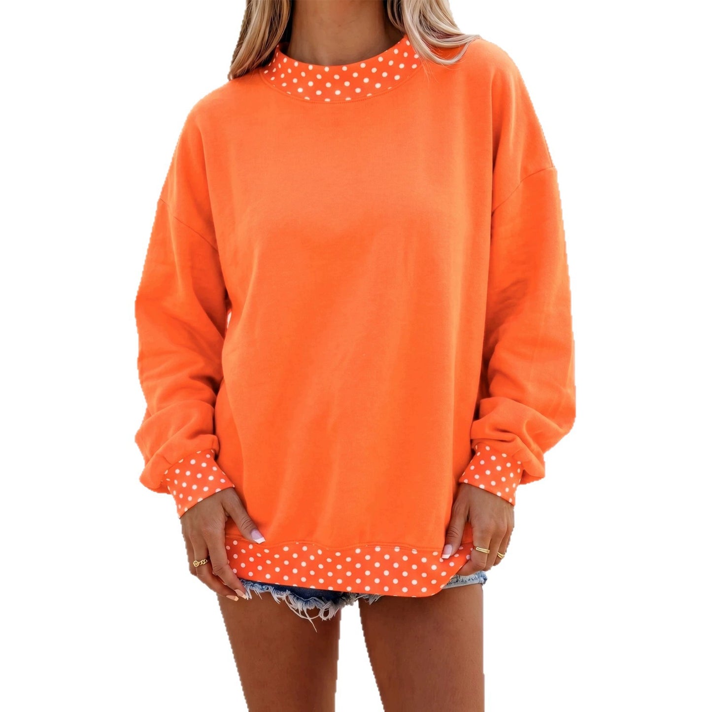 Polka Dot Contrast Trim Oversized Sweatshirt