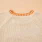 Parchment Floral Embroidery Pumpkin Long Sleeve Round Neck Sweater