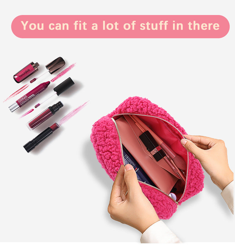 Plush Chenille Embroidered Letter Cosmetic Bag