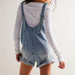 Adjustable Strap Wash Denim Overall Shorts