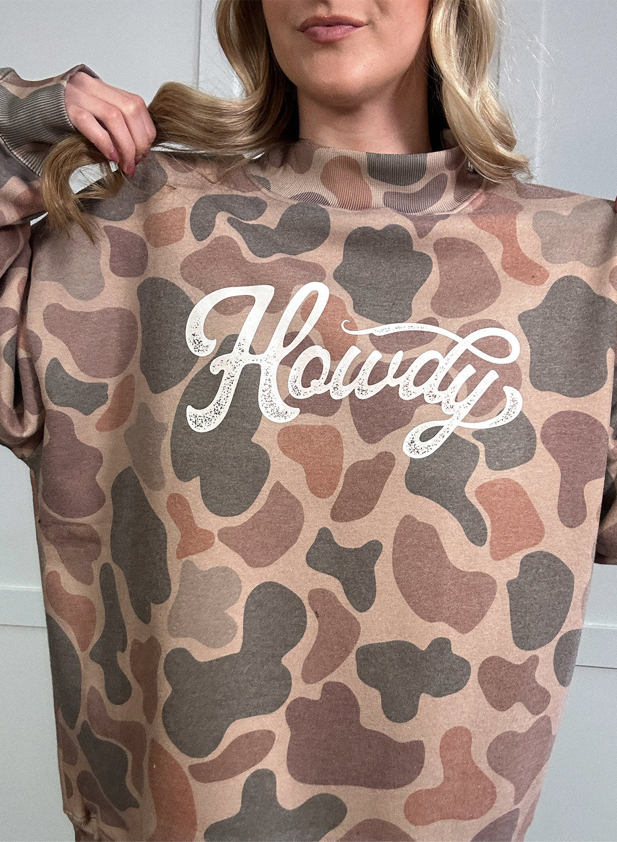 Multicolour Camo Print Howdy Western Style Baggy Pullover Sweatshirt