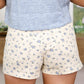 White Floral Casual Cute Denim Shorts