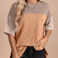 Ribbed Crew Neck Colorblock Top