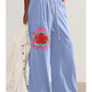Block Flower Patchwork Drawstring Contrasted Elastic Waist Wide Leg Pants