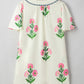 Apricot Floral Short Sleeve Split Neck Loose Mini Dress