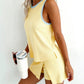 Yellow Contrast Trim Ribbed Tank Split Skort 2pcs Set