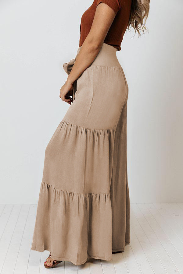 Boho Strappy Elastic Waist Wide Leg Pants