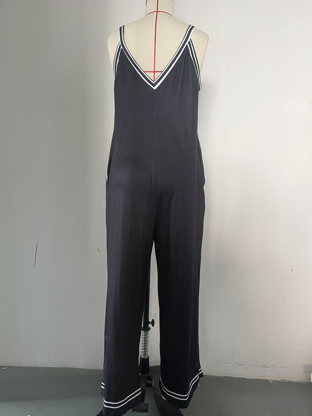 Women's V-Neck Backless Wide-Leg Jumpsuit