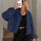 Chic Geometric Textured Zip Up Jacket