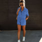 Lapel Short Sleeve Denim Jumpsuit