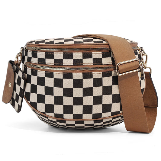 Checkered Crossbody Bag with Detachable Pouch