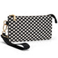 Checkered Woven Clutch Wristlet PU Leather Large Size Patterned Wallet