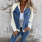 Zip-up Denim Jacket With Fur Sleeve