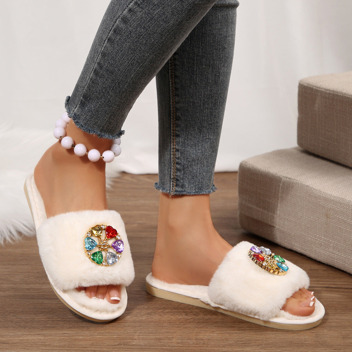 Colorful Gemstone Embellished Open-toe Sandals