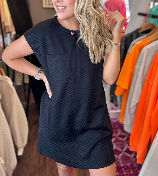 Textured Crew Neck Pocket Dress-8 Colors