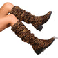 Leopard Print Slouchy Stacked Knee High Boots
