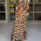 Leopard Print V-neck High-waisted Maxi Dress