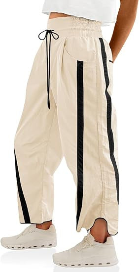 Retro Contrast Side Stripe Wide Leg Track Pants