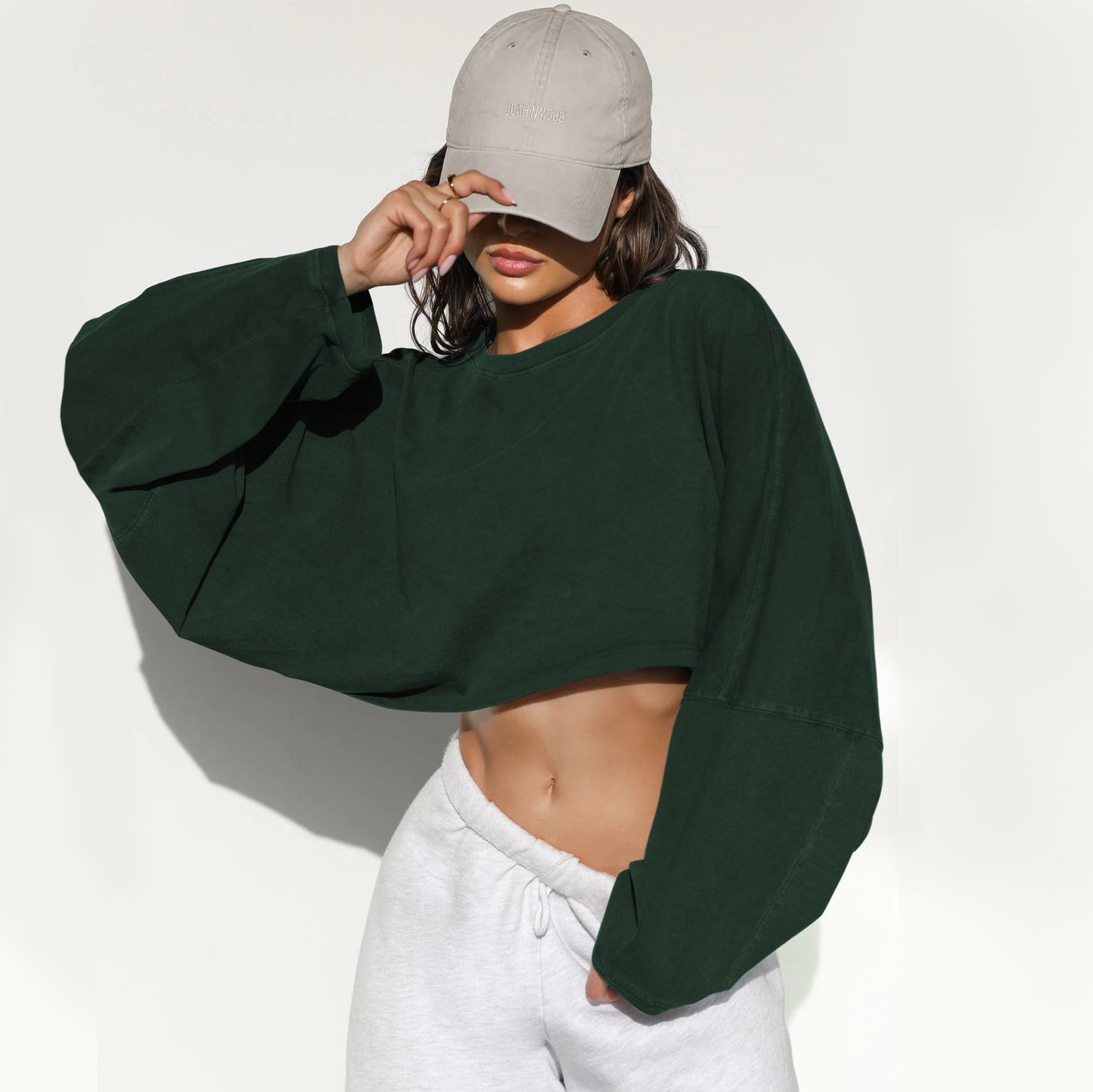 Midriff-Baring Round Neck Sweatshirt T-shirt