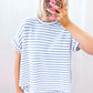Stripe Knitted Short Sleeve Top and Drawstring Shorts Set