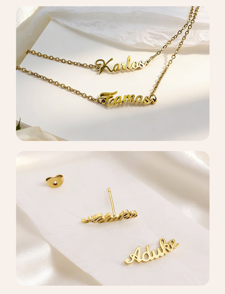 Custom Stainless Steel Letter Necklace, Bracelet, and Stud Earrings – Personalized Name/Logo Pendant