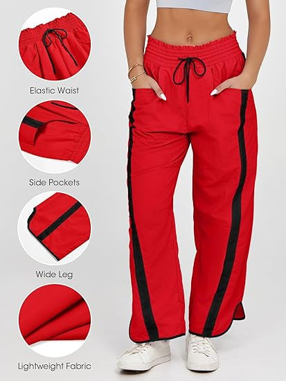Retro Contrast Side Stripe Wide Leg Track Pants