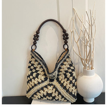 Women Boho Woven Mesh Beach Tote Bag Large Capacity Crochet Vacation Shoulder Handbag