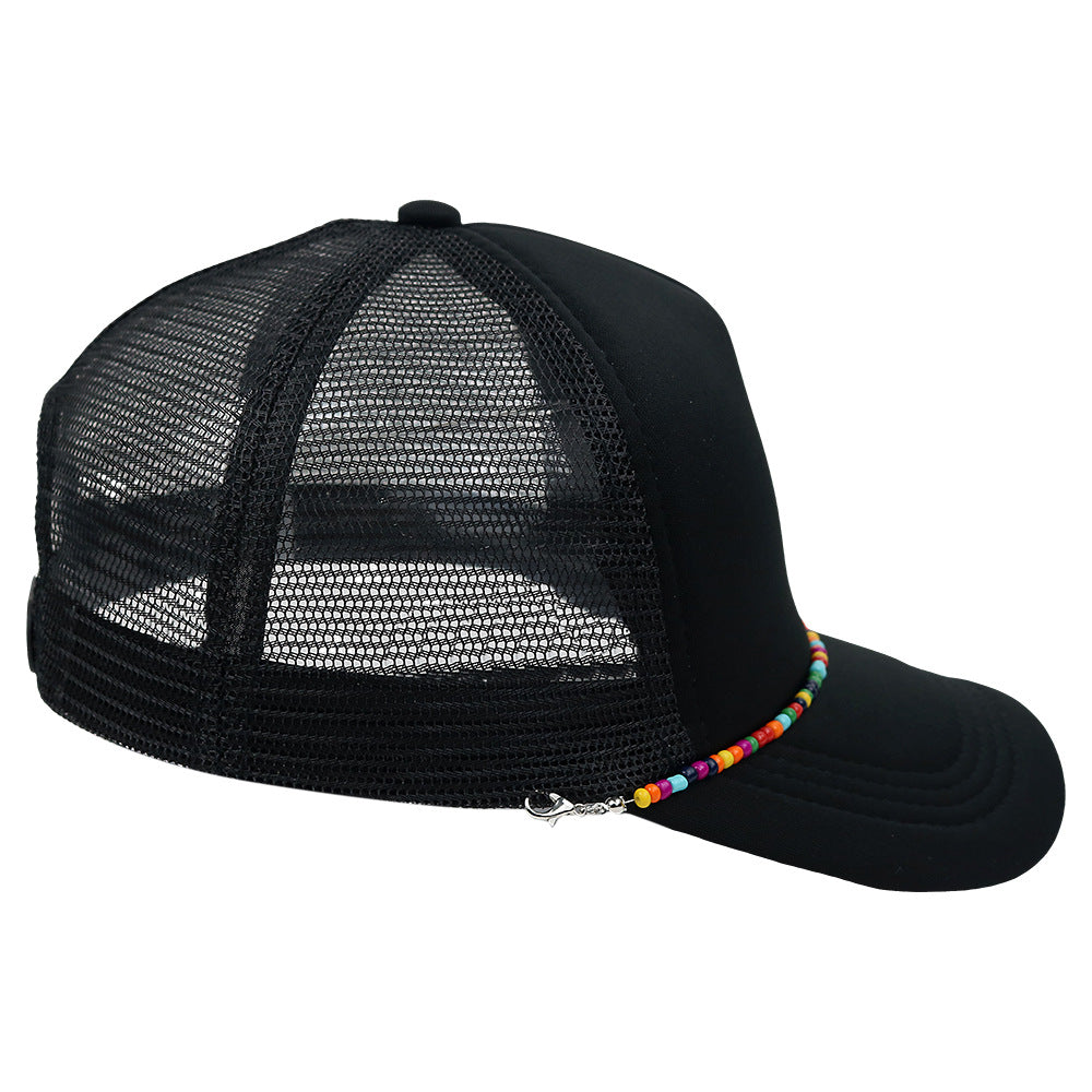Multicolor Beaded Band Black Trucker Hat