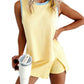Yellow Contrast Trim Ribbed Tank Split Skort 2pcs Set