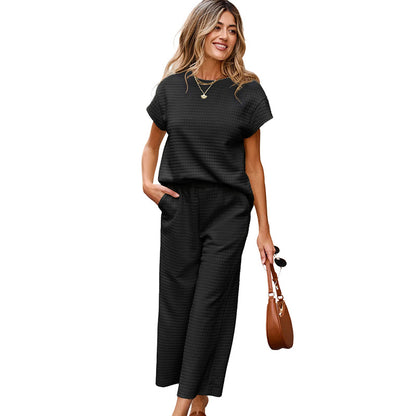 Textured Top and Wide-leg Pants Set