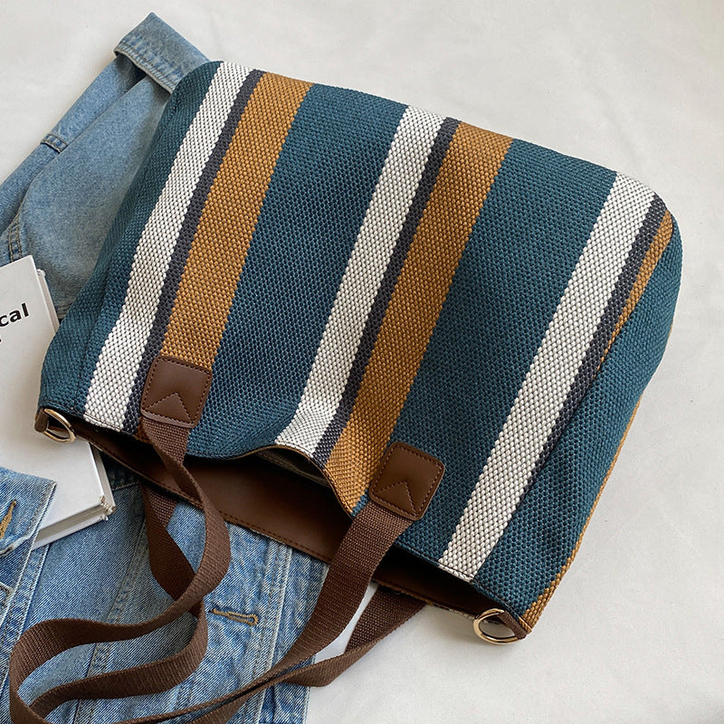 Canvas Striped Convertible Tote Bag