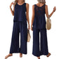 Hollow Lace Fashion Casual Vest Wide Leg Pants