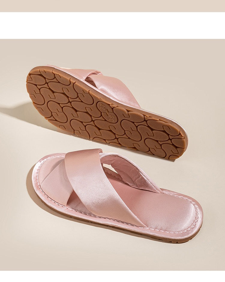 Women's Satin Cross-Strap Slide Slippers