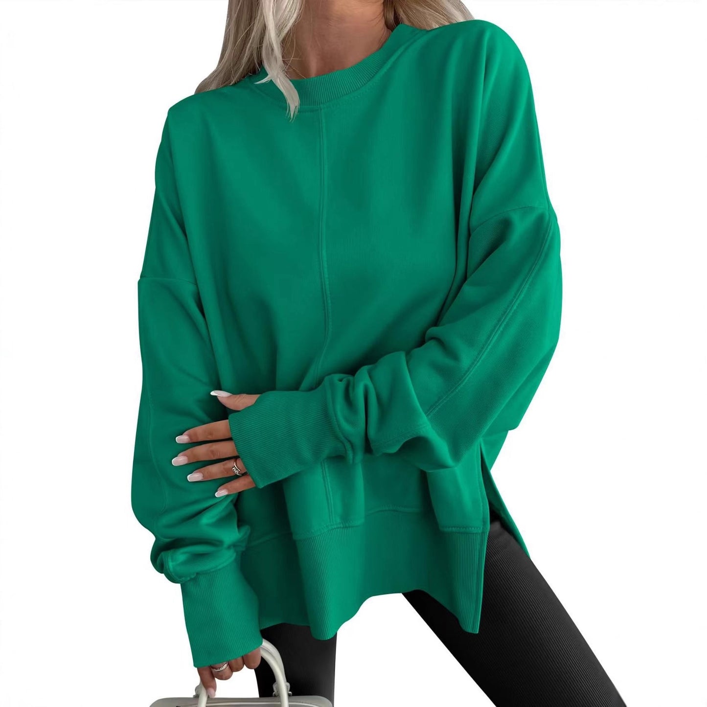 Side-slit Panelled Crew-neck Sweatshirt