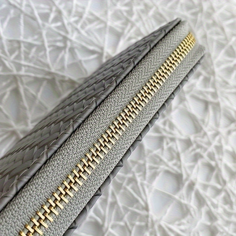 Vagan Leather Woven Zip-Around Clutch Wallet