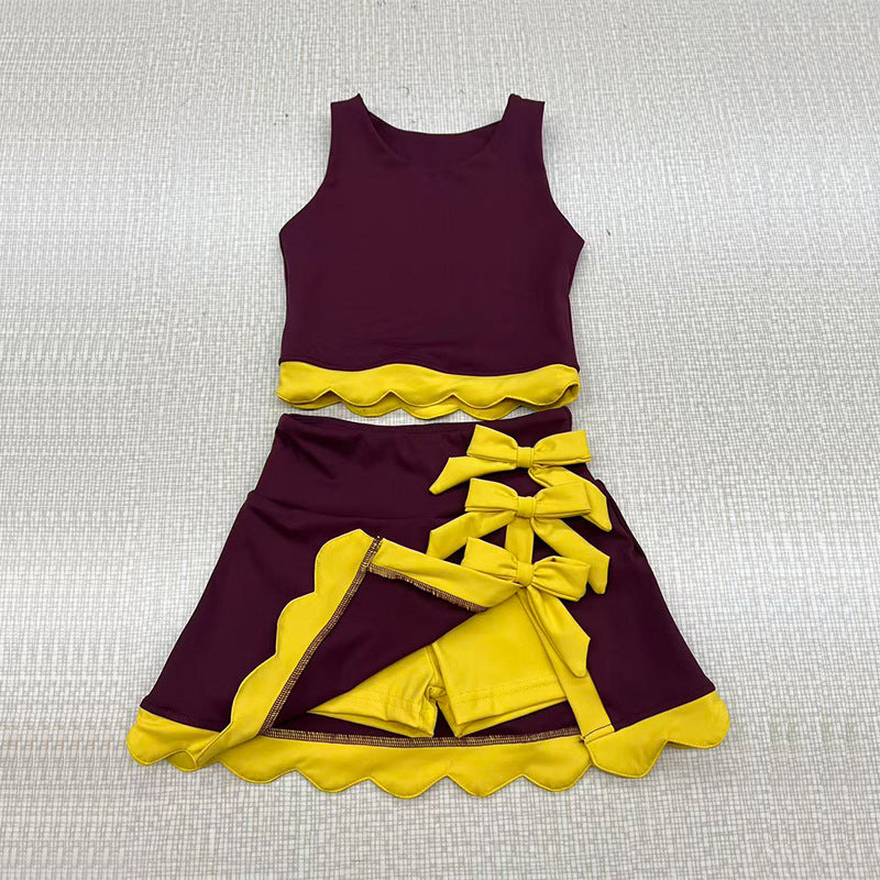 Custom Text Logo Girls' Sleeveless Top and Skirt Two-Piece Set