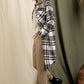 Checkered Lapel Pocket Long Coat