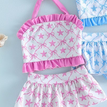 2Pcs Toddler Girl Swimsuit Set Sleeveless Halter Neck
