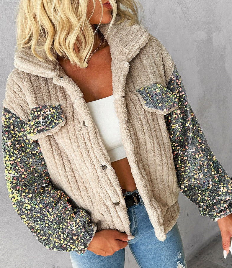 Sequin Patchwork Plush Jacket