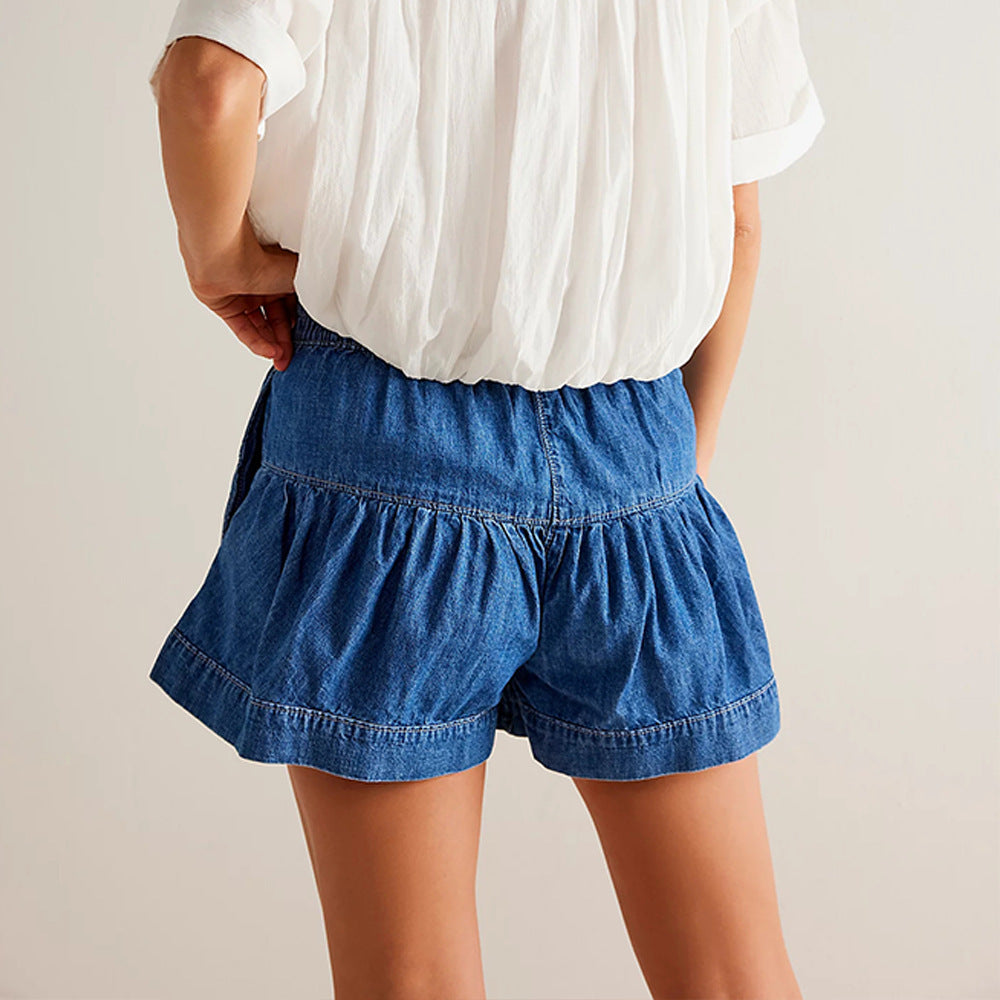 Ruffled Denim Shorts