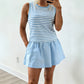 Sky Blue Stripe Slim Tank Contrast Ruffle Mini Skort Set
