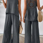 Hollow Lace Fashion Casual Vest Wide Leg Pants