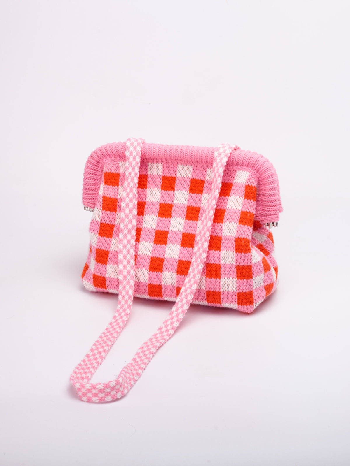 Striped Knit Cloud Frame Clutch Crossbody Bag