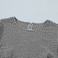 Black Plaid Bow Ruffled Half Sleeve Round Neck Blouse
