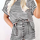 Stripe Knitted Short Sleeve Top and Drawstring Shorts Set
