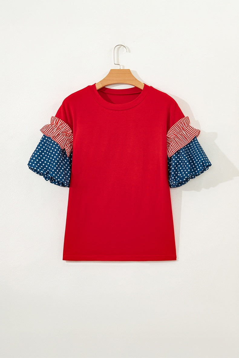 Stars Stripes Short Puff Sleeve Top
