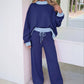 Block Trim Long Sleeve Pullover Drawstring Shift Pants Set