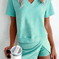 Mineral Wash V Neck Tee Matching Skort Set